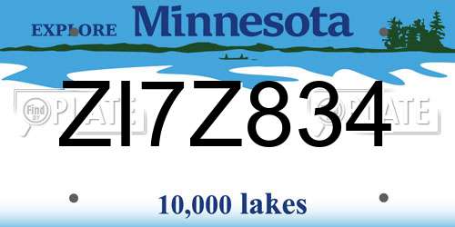 ZI7Z834 Minnesota License Plate