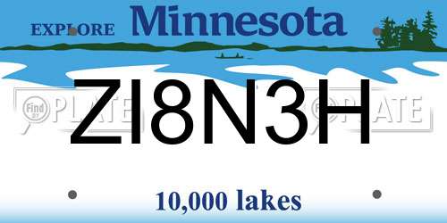 ZI8N3H Minnesota License Plate