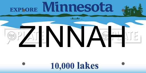 ZINNAH Minnesota License Plate