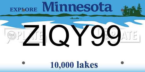 ZIQY99 Minnesota License Plate