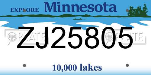 ZJ25805 Minnesota License Plate