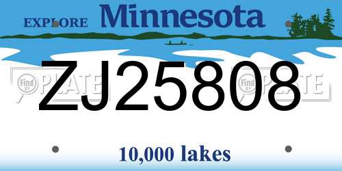ZJ25808 Minnesota License Plate