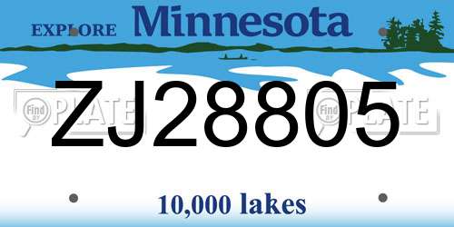 ZJ28805 Minnesota License Plate