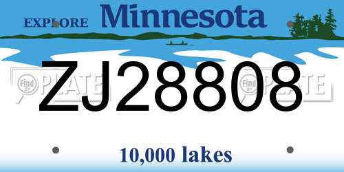 ZJ28808 Minnesota License Plate