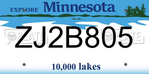 ZJ2B805 Minnesota License Plate