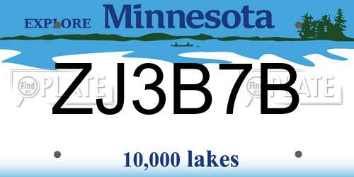ZJ3B7B Minnesota License Plate