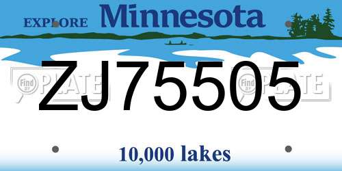 ZJ75505 Minnesota License Plate