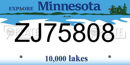 ZJ75808 Minnesota License Plate