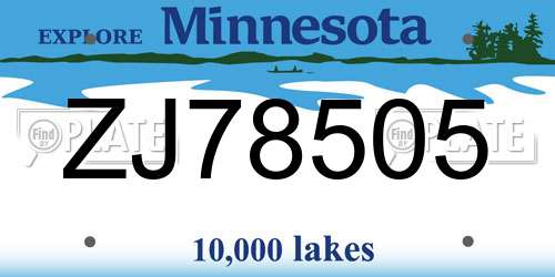 ZJ78505 Minnesota License Plate