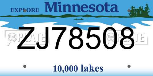 ZJ78508 Minnesota License Plate