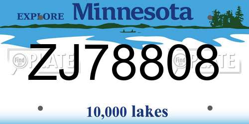 ZJ78808 Minnesota License Plate