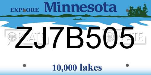 ZJ7B505 Minnesota License Plate