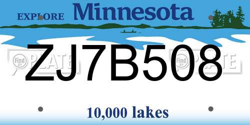 ZJ7B508 Minnesota License Plate
