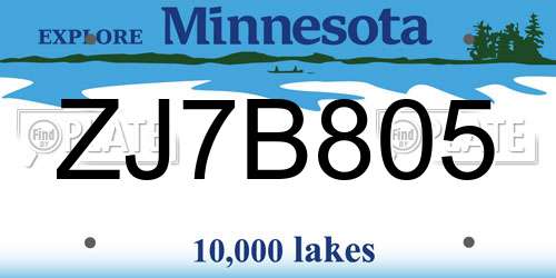 ZJ7B805 Minnesota License Plate