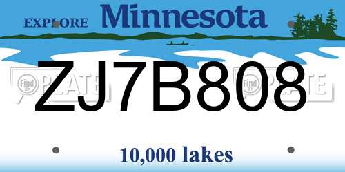 ZJ7B808 Minnesota License Plate