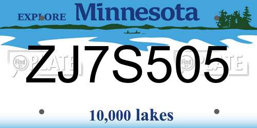ZJ7S505 Minnesota License Plate
