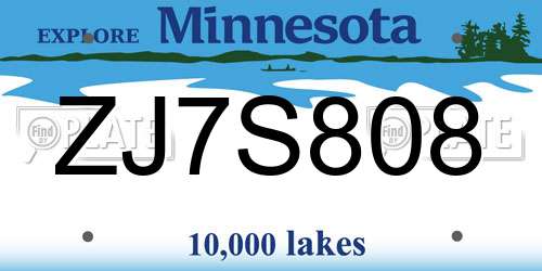 ZJ7S808 Minnesota License Plate