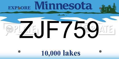 ZJF759 Minnesota License Plate