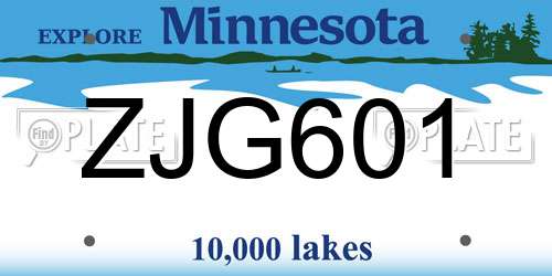 ZJG601 Minnesota License Plate