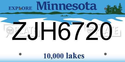 ZJH6720 Minnesota License Plate