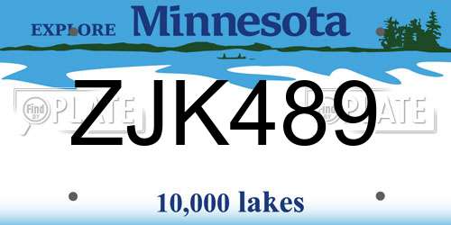 ZJK489 Minnesota License Plate
