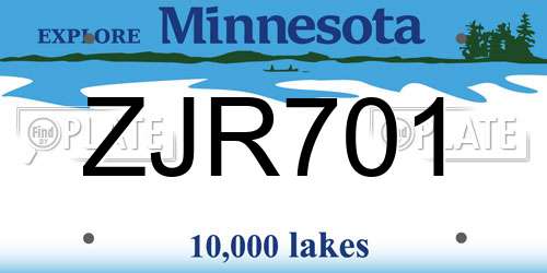 ZJR701 Minnesota License Plate