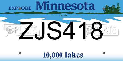 ZJS418 Minnesota License Plate