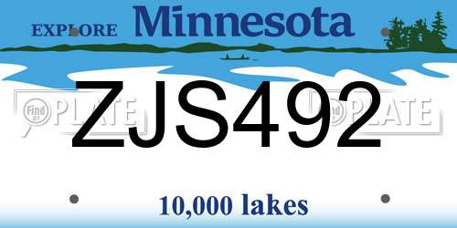 ZJS492 Minnesota License Plate