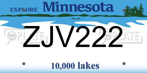 ZJV222 Minnesota License Plate