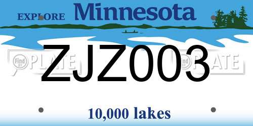 ZJZ003 Minnesota License Plate