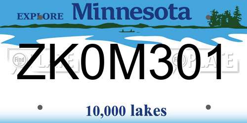 ZK0M301 Minnesota License Plate