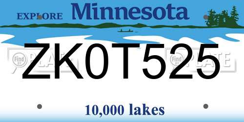 ZK0T525 Minnesota License Plate