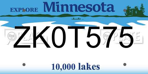 ZK0T575 Minnesota License Plate