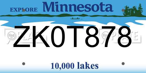 ZK0T878 Minnesota License Plate