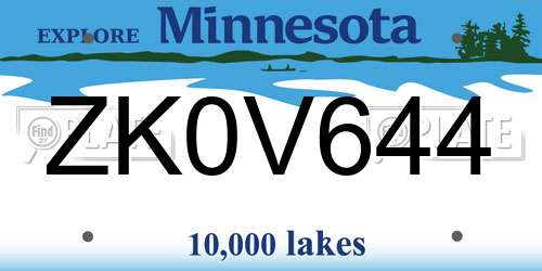 ZK0V644 Minnesota License Plate