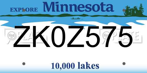 ZK0Z575 Minnesota License Plate