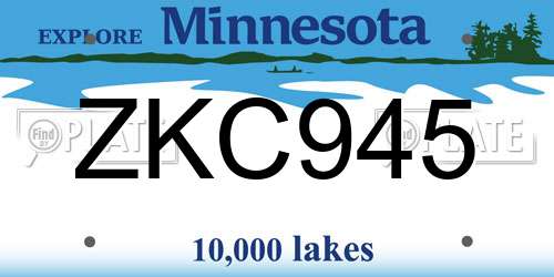 ZKC945 Minnesota License Plate