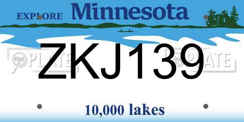ZKJ139 Minnesota License Plate