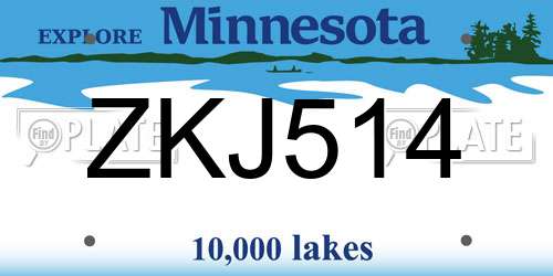 ZKJ514 Minnesota License Plate