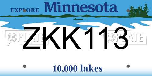 ZKK113 Minnesota License Plate