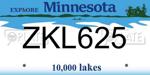 ZKL625 Minnesota License Plate