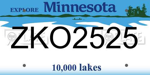 ZKO2525 Minnesota License Plate