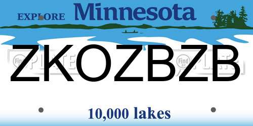 ZKOZBZB Minnesota License Plate