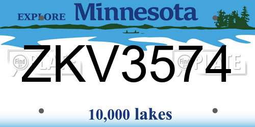 ZKV3574 Minnesota License Plate