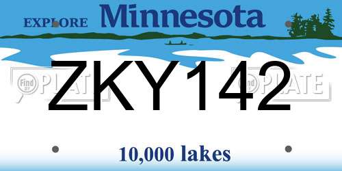 ZKY142 Minnesota License Plate