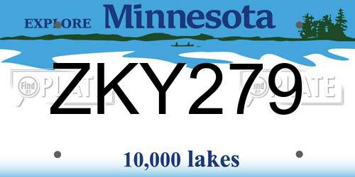 ZKY279 Minnesota License Plate
