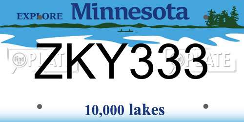 ZKY333 Minnesota License Plate