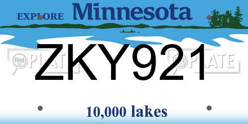 ZKY921 Minnesota License Plate