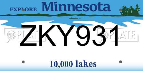 ZKY931 Minnesota License Plate