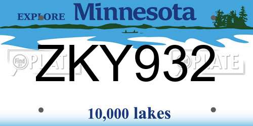 ZKY932 Minnesota License Plate